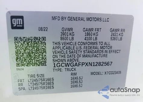 2022 Chevrolet Express G2500 from USA, damaged, VIN 1GCWGAFPXN1282567